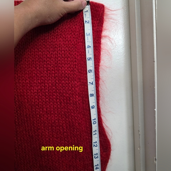 Vintage Cassidy Mohair Blend Cap Sleeve Oversize Crochet Knit Sweater Y2K Red - Picture 11 of 13
